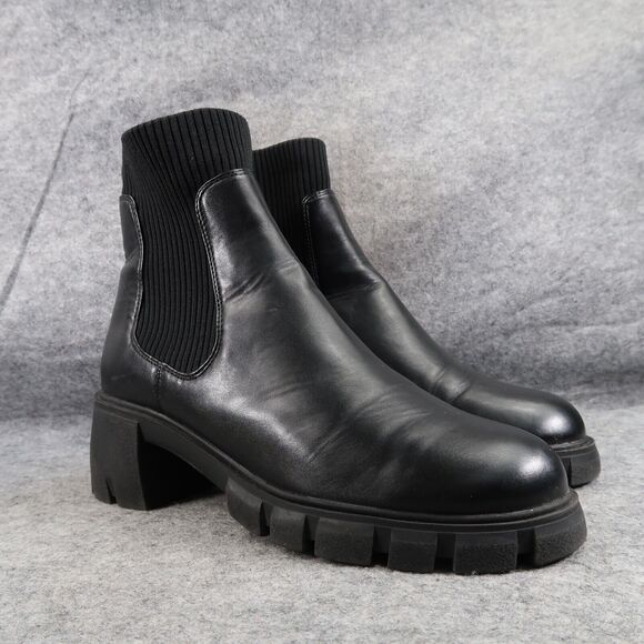 Steve Madden Shoe Women 11 Boots Fashion Platform Block Heel Hutch Pull On Black - Picture 1 of 16